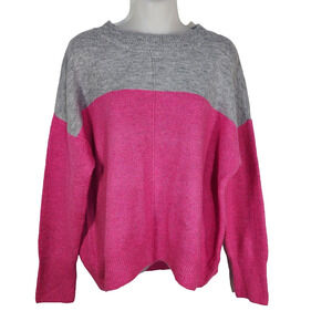 Vince Camuto Sweater Womens Small Pink Extended Shoulder Colorblock Relaxed Crew